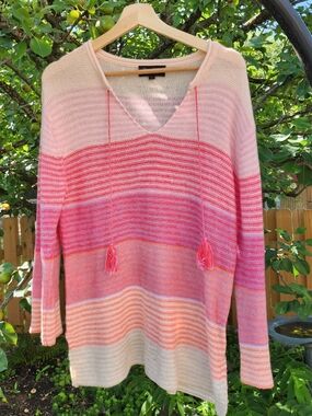 Claudia Nichole Sz L Cashmere/Cotton Pink Striped Sweater